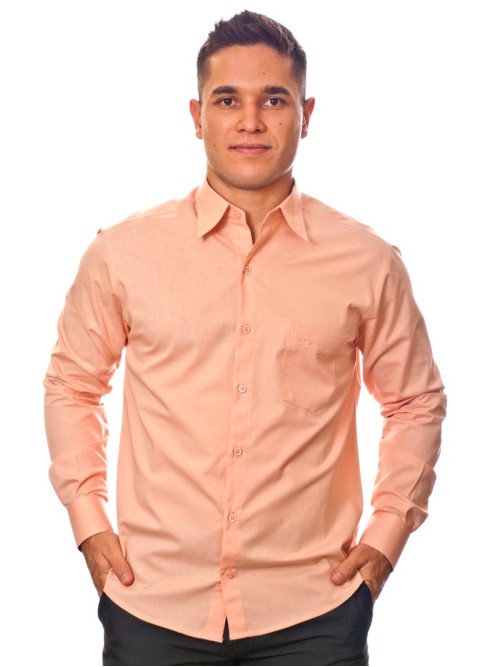 Camisa social salmão masculina de algodão