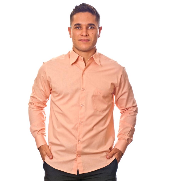 Camisa social salmão masculina de algodão Camisa social salmão masculina de algodão