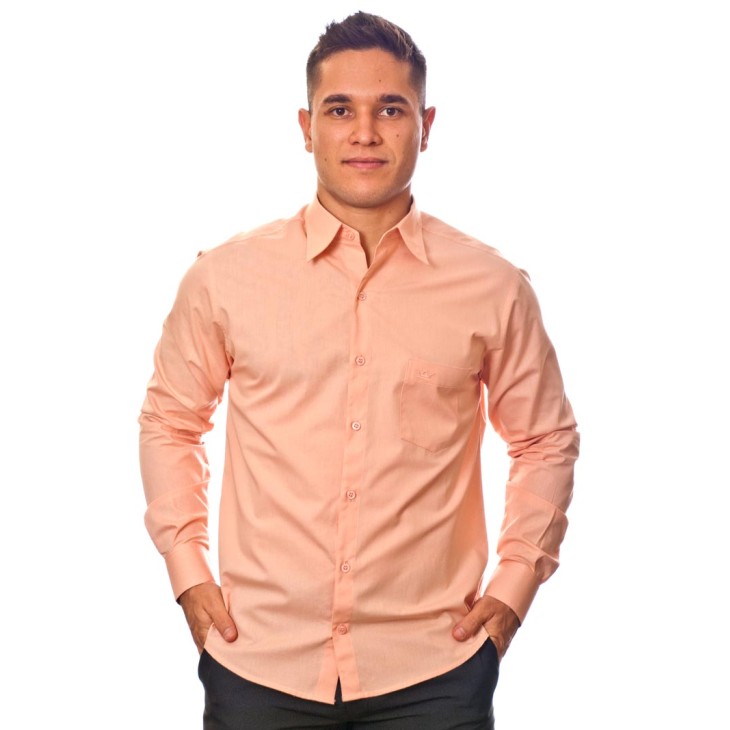 Camisa social salmão masculina de algodão