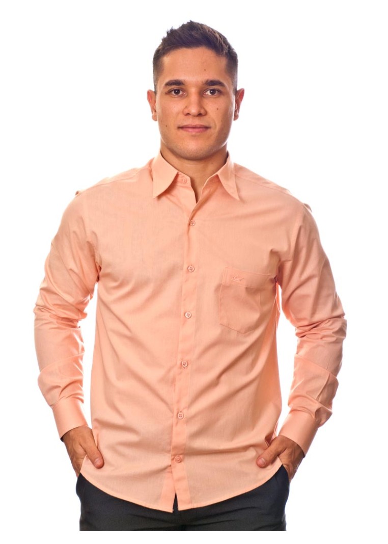 Camisa social salmão masculina de algodão