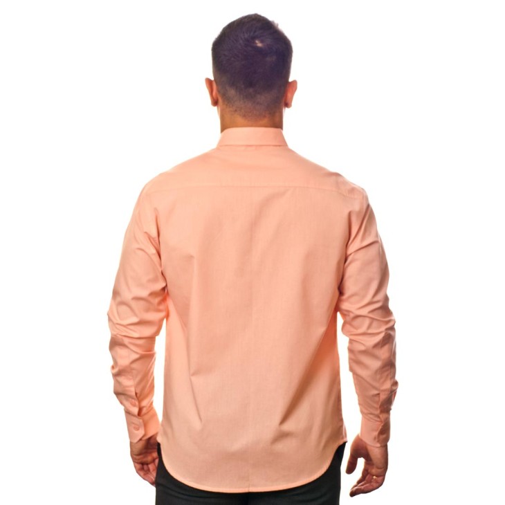 Camisa social salmão masculina de algodão