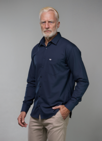 Camisa social azul marinho lisa masculina de algodão