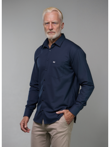 Camisa social azul marinho lisa masculina de algodão