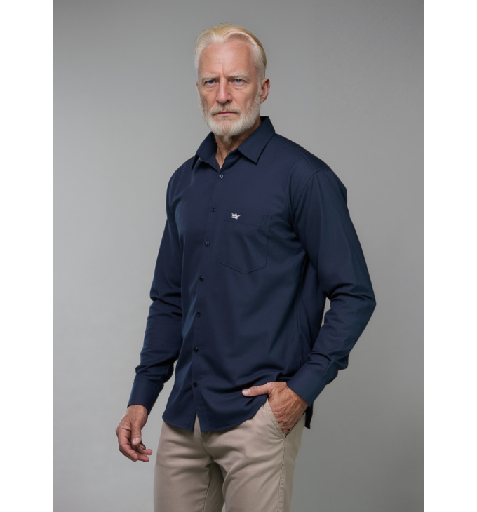 Camisa social azul marinho lisa masculina de algodão Camisa social azul marinho lisa masculina de algodão