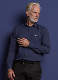 Camisa social azul marinho lisa masculina de algodão