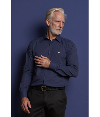 Camisa social azul marinho lisa masculina de algodão