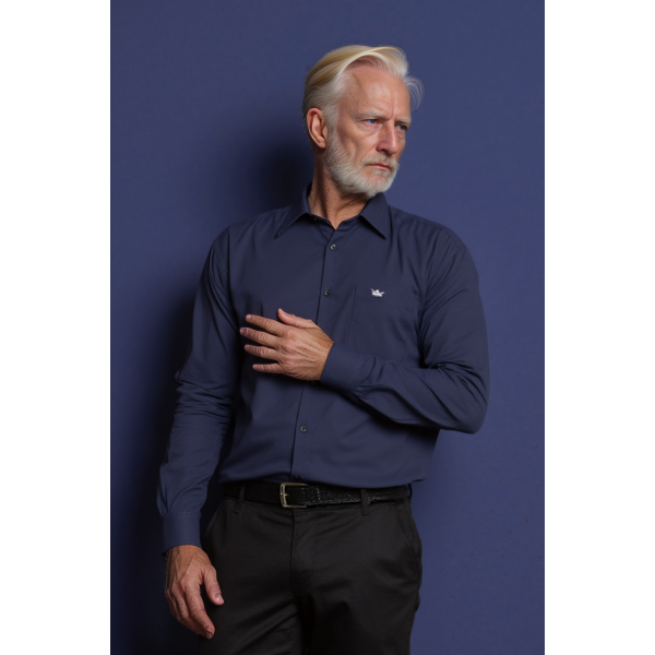 Camisa social azul marinho lisa masculina de algodão