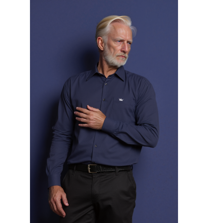 Camisa social azul marinho lisa masculina de algodão Camisa social azul marinho lisa masculina de algodão