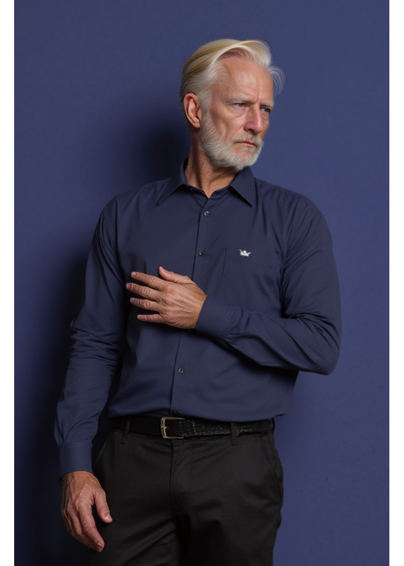 Camisa social azul marinho lisa masculina de algodão