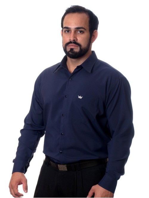 Camisa social azul marinho lisa masculina de algodão Camisa social azul marinho lisa masculina de algodão