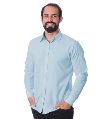 Camisa social azul claro de algodão masculina