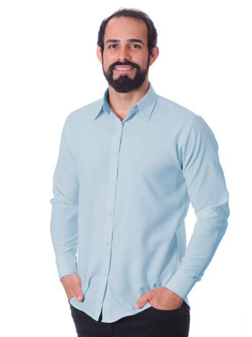 Camisa social azul claro de algodão masculina
