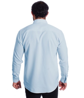Camisa social azul claro de algodão masculina
