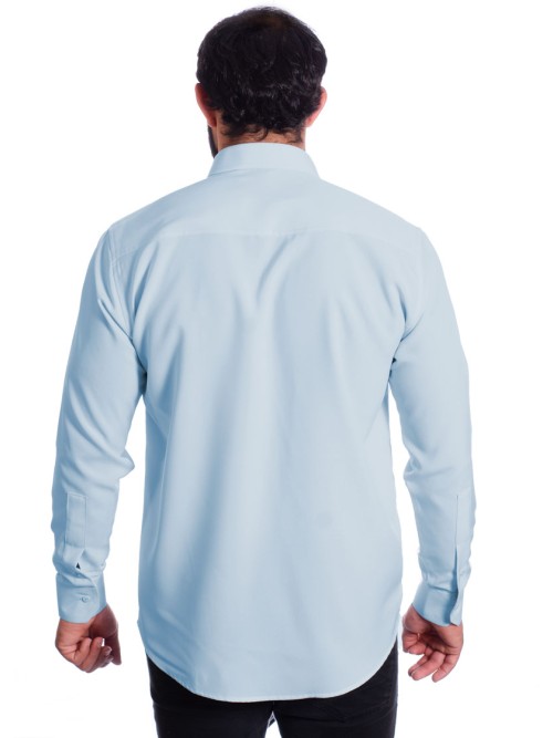 Camisa social azul claro de algodão masculina