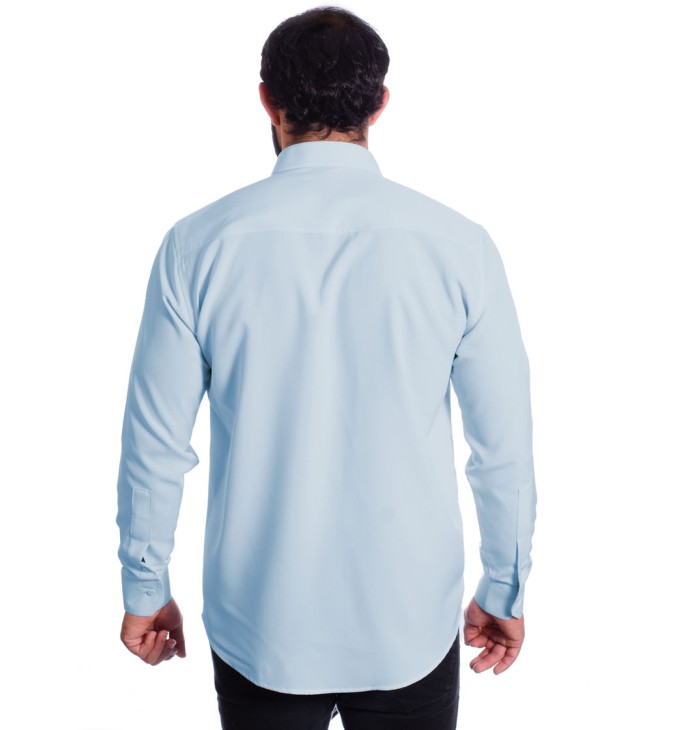 Camisa social azul claro de algodão masculina Camisa social azul claro de algodão masculina