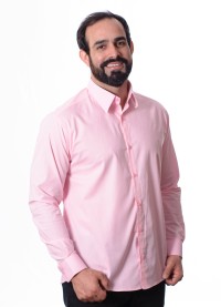 Camisa social rosa masculina manga longa de algodão