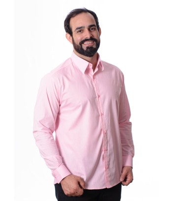 Camisa social rosa masculina manga longa de algodão