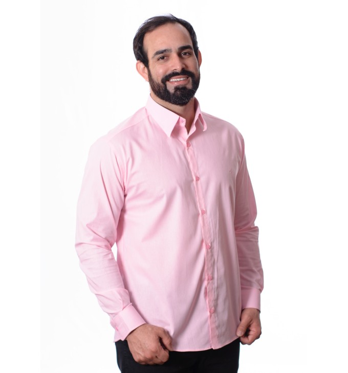 Camisa social rosa masculina manga longa de algodão Camisa social rosa masculina manga longa de algodão