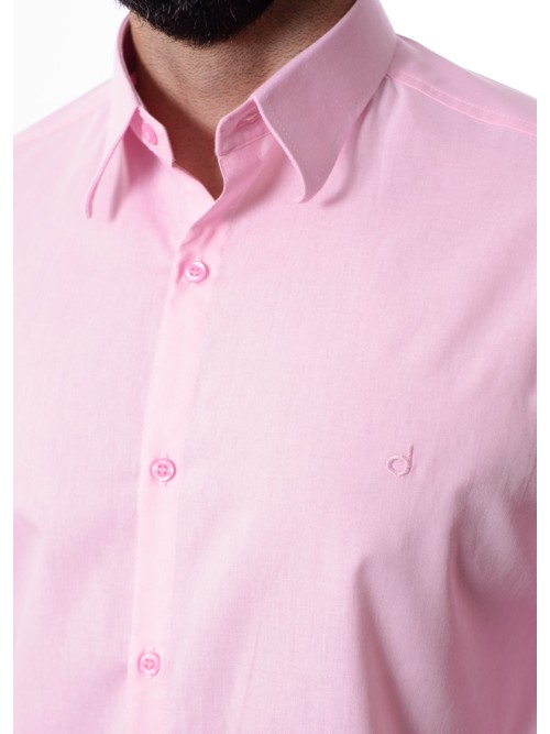 Camisa social rosa masculina manga longa de algodão