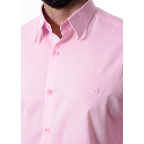Camisa social rosa masculina manga longa de algodão