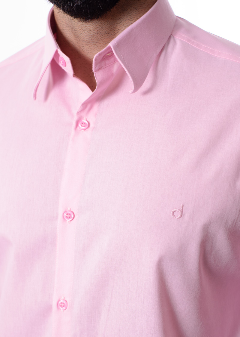 Camisa social rosa masculina manga longa de algodão