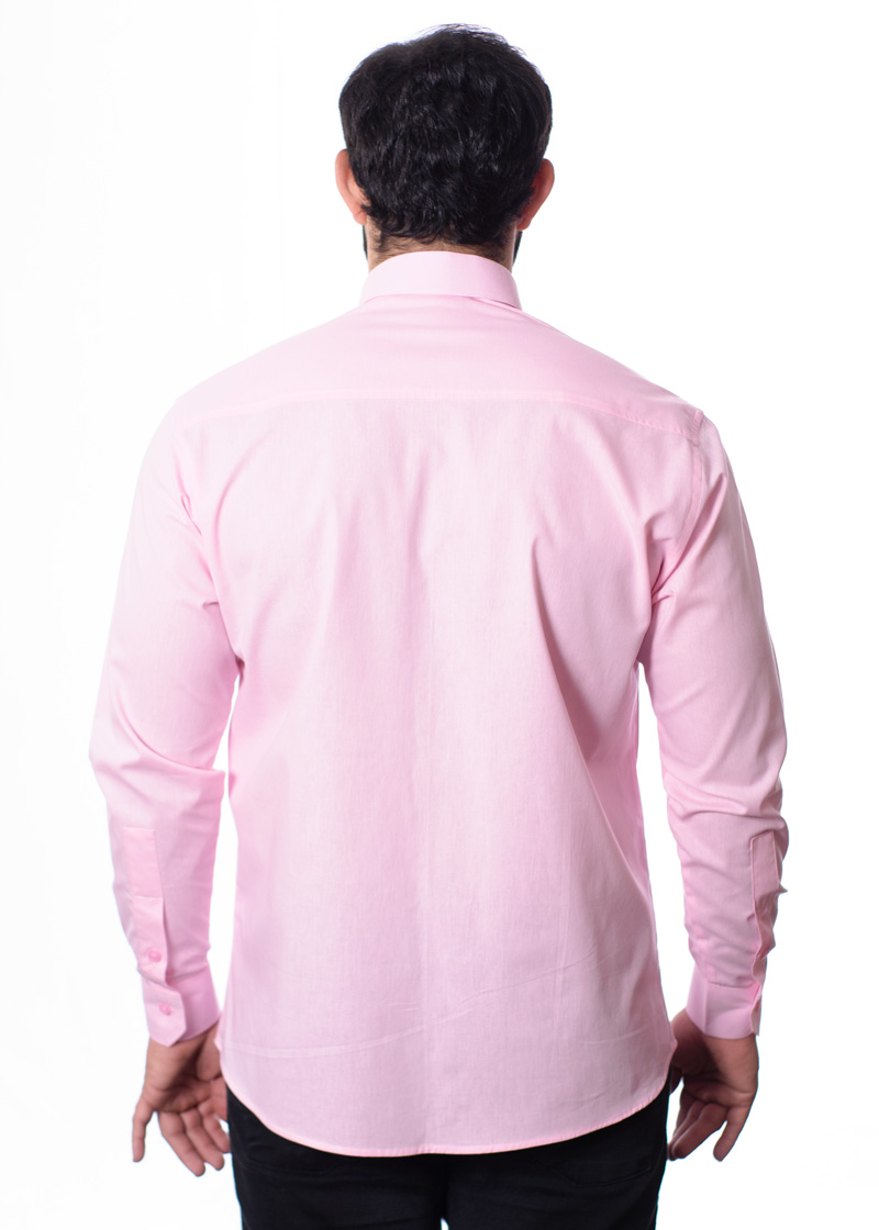 Camisa social rosa masculina manga longa de algodão