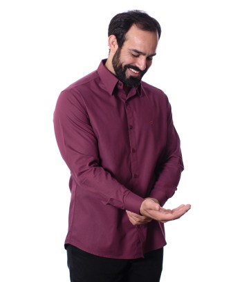 Camisa social bordô masculina manga longa de algodão