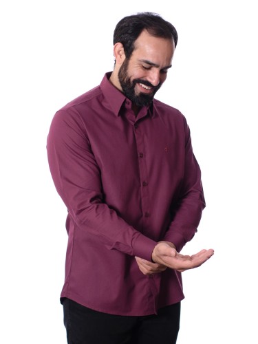 Camisa social bordô masculina manga longa de algodão