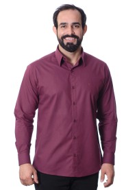 Camisa social bordô masculina manga longa de algodão