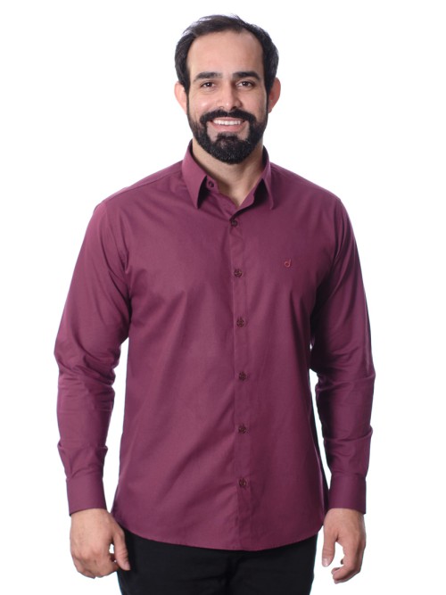 Camisa social bordô masculina manga longa de algodão