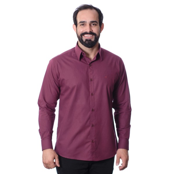 Camisa social bordô masculina manga longa de algodão