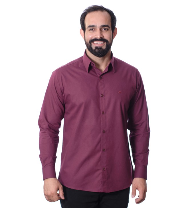 Camisa social bordô masculina manga longa de algodão Camisa social bordô masculina manga longa de algodão