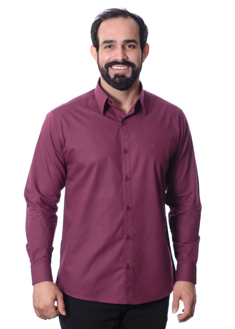 Camisa social bordô masculina manga longa de algodão