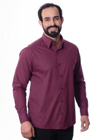 Camisa social bordô masculina manga longa de algodão