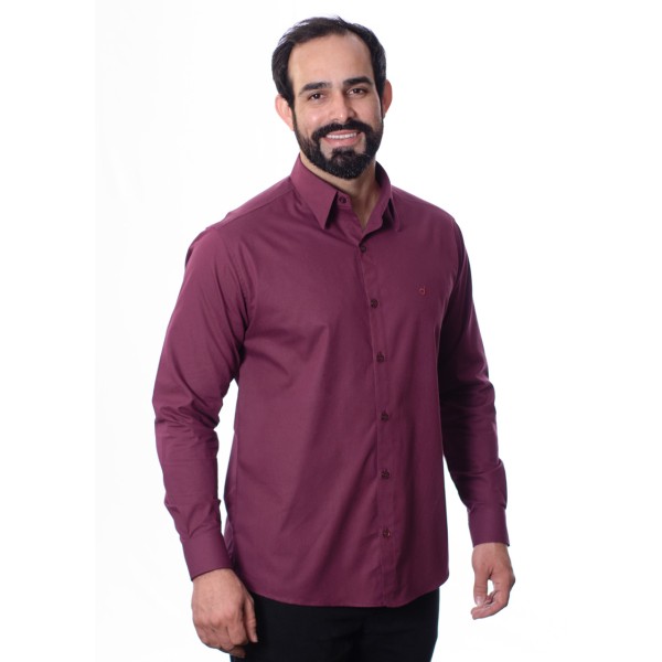 Camisa social bordô masculina manga longa de algodão