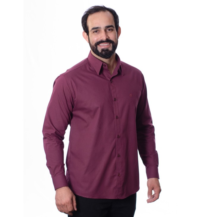Camisa social bordô masculina manga longa de algodão Camisa social bordô masculina manga longa de algodão