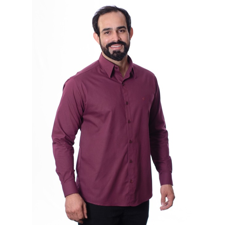Camisa social bordô masculina manga longa de algodão