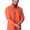 Camisa social laranja masculina de algodão