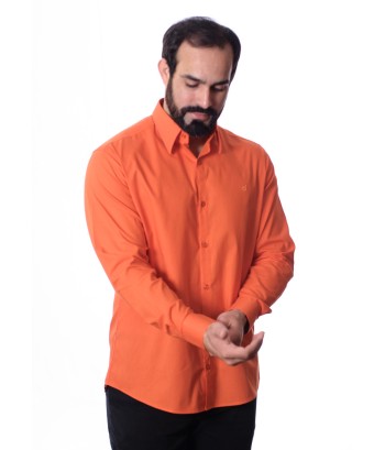 Camisa social laranja masculina de algodão