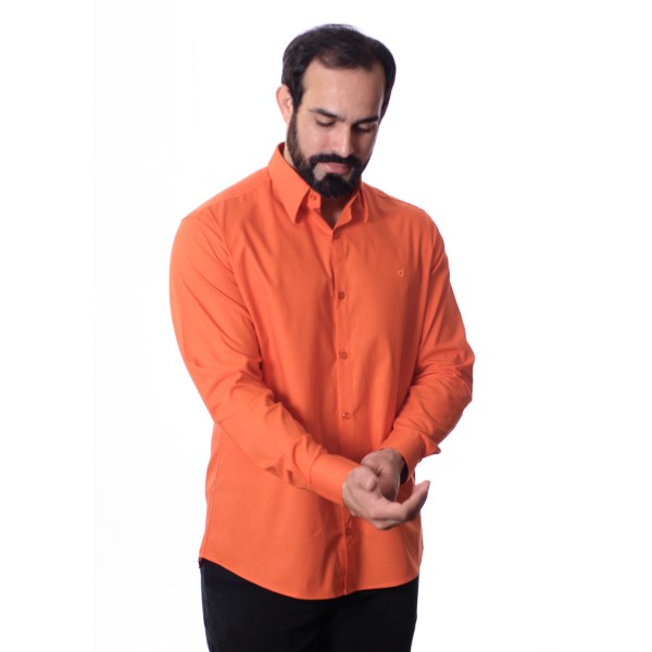 Camisa social laranja masculina de algodão