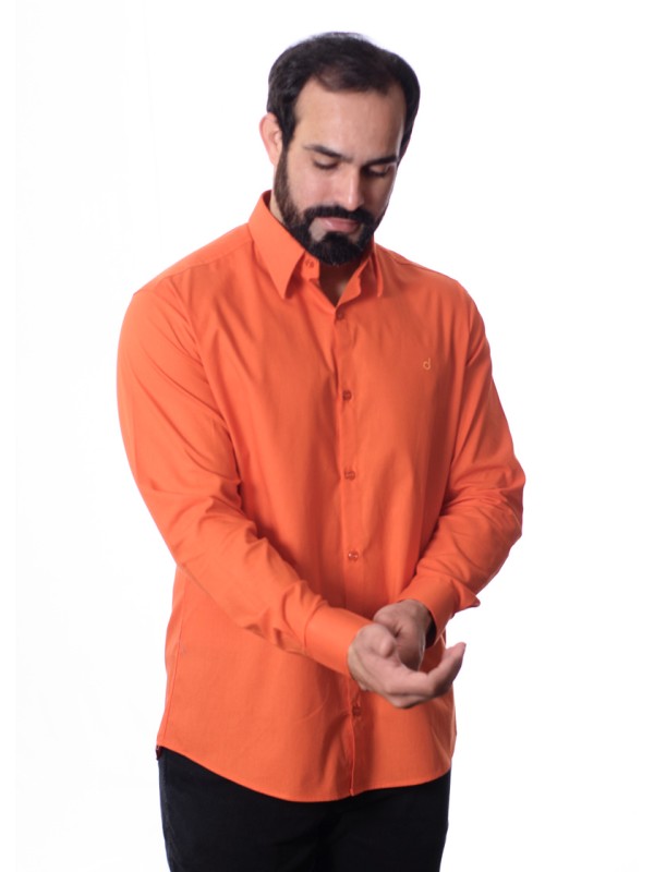 Camisa social laranja masculina de algodão