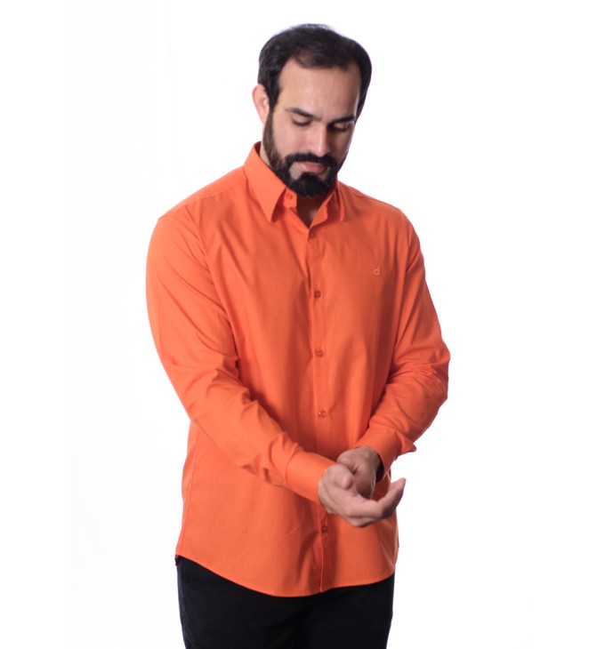 Camisa social laranja masculina de algodão Camisa social laranja masculina de algodão
