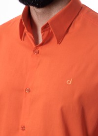 Camisa social laranja masculina de algodão