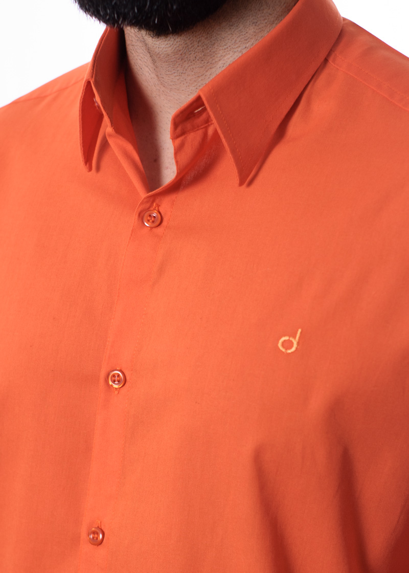 Camisa social laranja masculina de algodão