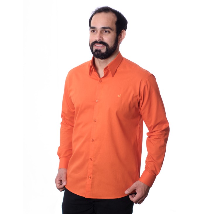 Camisa social laranja masculina de algodão Camisa social laranja masculina de algodão