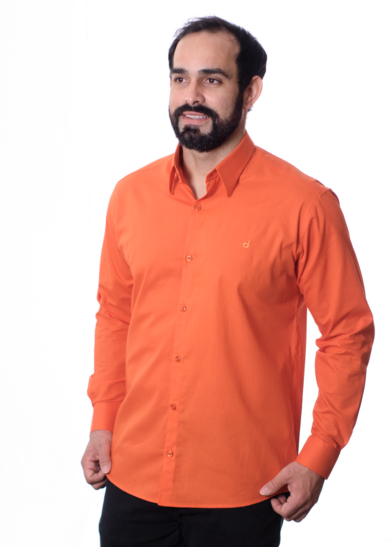Camisa social laranja masculina de algodão