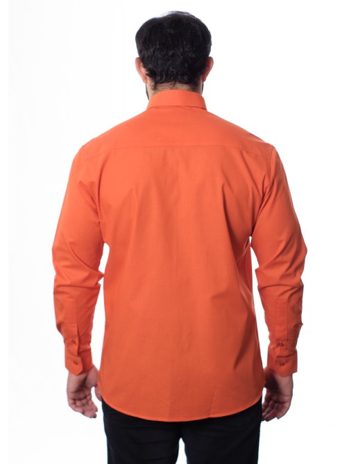 Camisa social laranja masculina de algodão