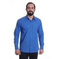 Camisa social azul lisa masculina de algodão