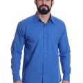 Camisa social azul lisa masculina de algodão