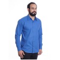 Camisa social azul lisa masculina de algodão